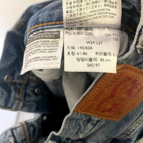 Levi's 501 Color-block Patchwork Ragged Lands Raw Hem Slim Straight Jeans - Picture 9 of 9